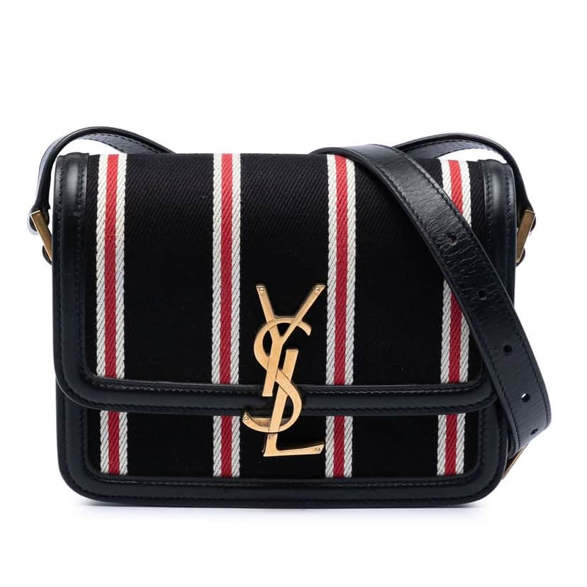 Saint Laurent Small Canvas Striped Solferino Satchel In Box Black Very good condition - Front View