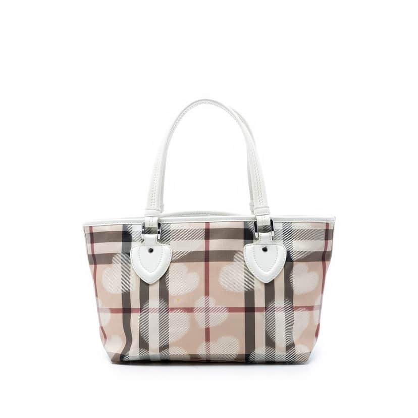 Burberry House Check Coated Canvas Hearts Tote Beige Very good condition - Front View