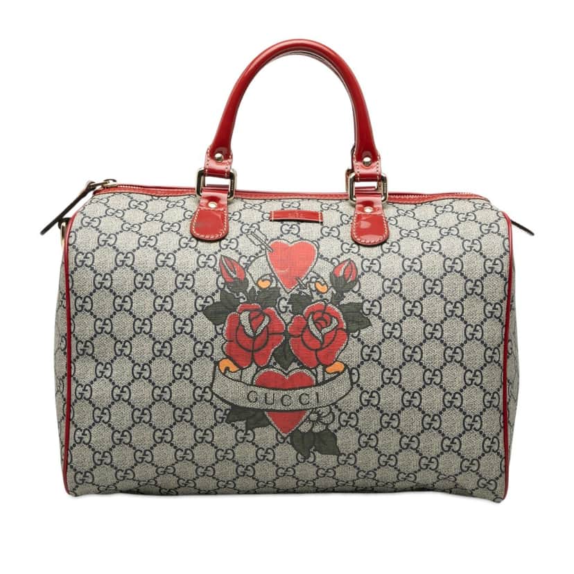 Gucci Medium GG Supreme Joy Tattoo Heart Boston Bag Beige Very good condition - Front View
