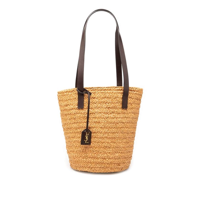 Saint Laurent Small Raffia Panier Tote Beige Very good condition - Front View