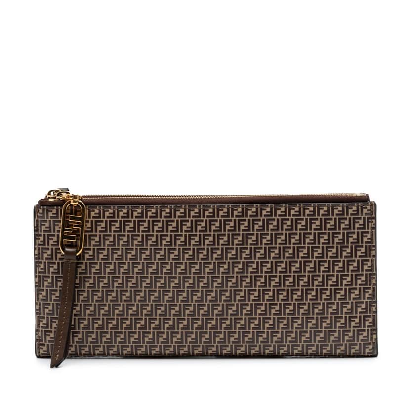 Fendi Micro Zucchino Coated Canvas Bifold Long Wallet Brown Very good condition - Front View