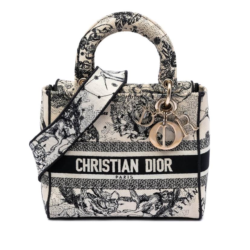 Dior Medium Embroidered Canvas Zodiac Lady D Lite White Very good condition - Front View
