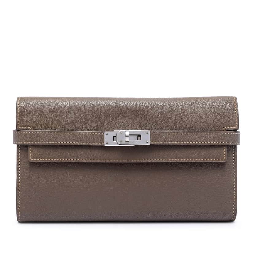 Hermès Chevre Mysore Kelly Longue Wallet Brown Leather Very good condition - Front View
