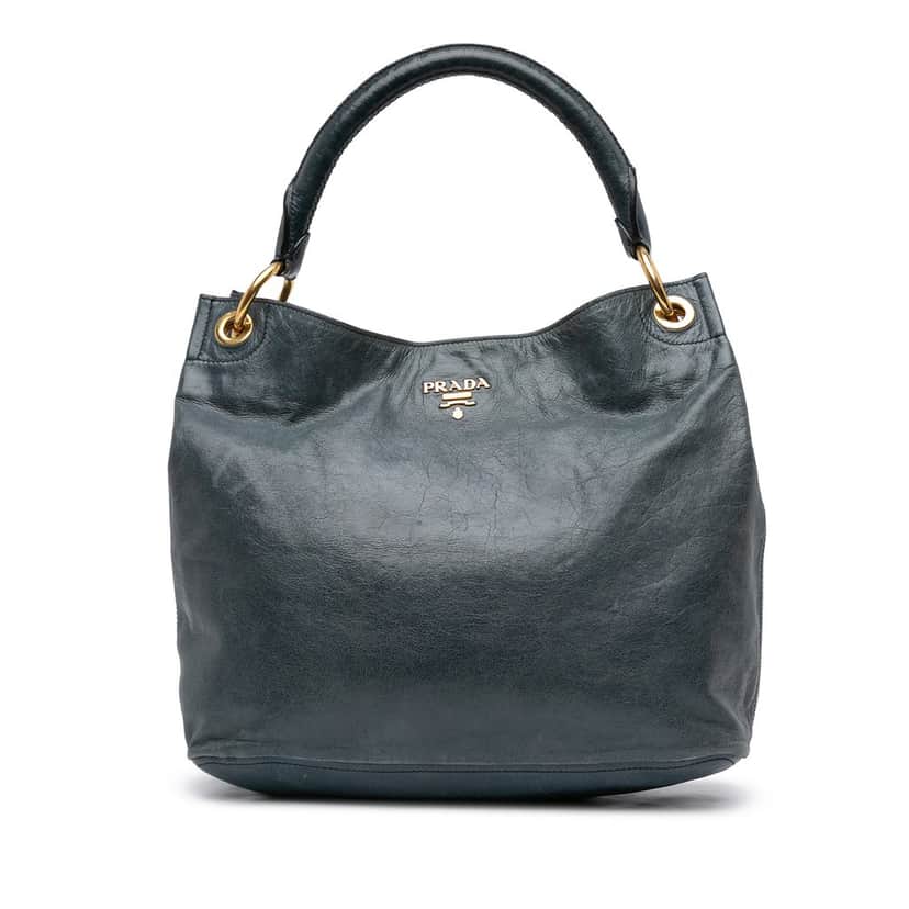 Prada Vitello Daino Hobo Blue Leather Very good condition - Front View