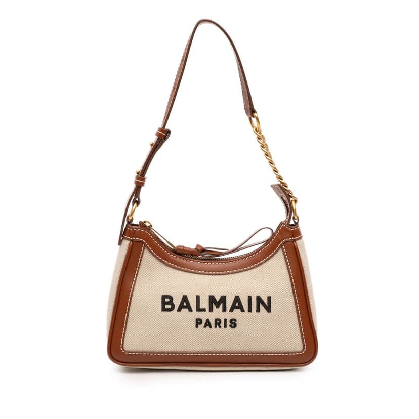 Balmain Canvas B Army Logo Shoulder Bag Beige Very good condition - Front View