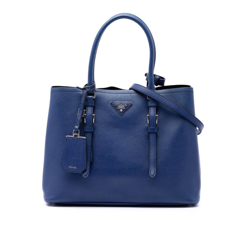 Prada Saffiano Soft Shopping Convertible Tote Blue Leather Very good condition - Front View