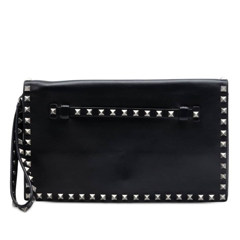 Valentino Nappa Rockstud Wristlet Clutch Black Leather Very good condition - Front View