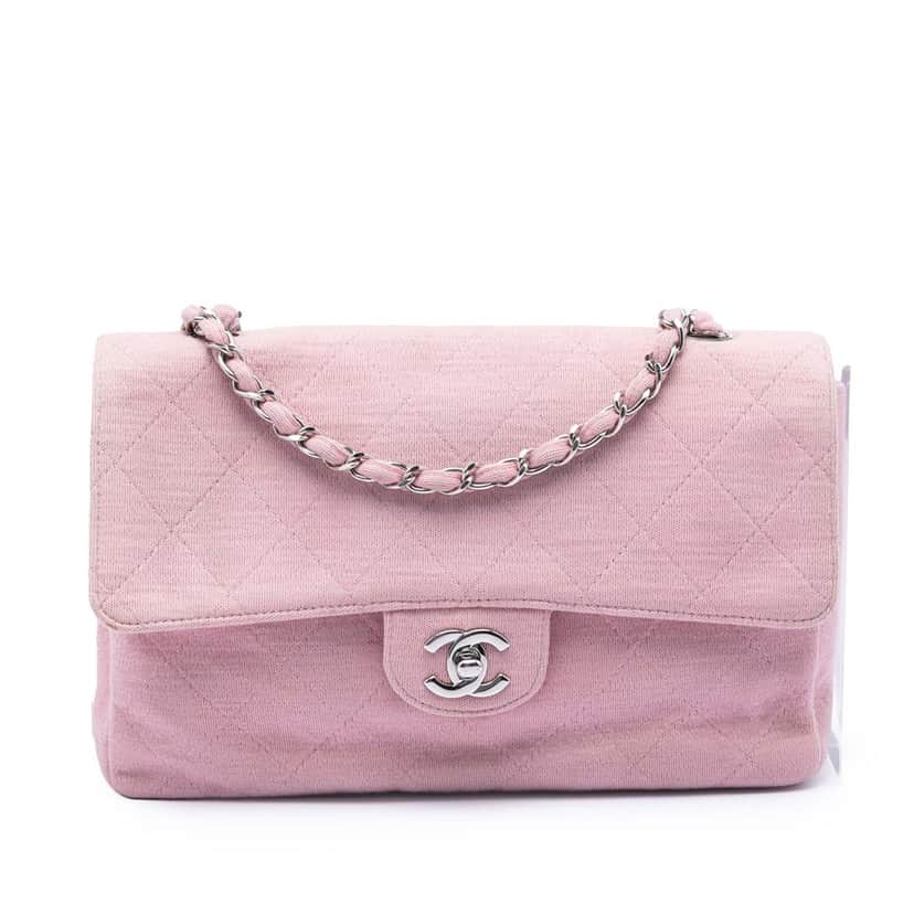 Chanel Medium Classic Jersey Single Flap Pink Very good condition - Front View