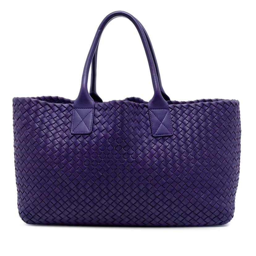 Bottega Veneta Medium Lambskin Intreccio Cabat Tote Purple Leather Very good condition - Front View
