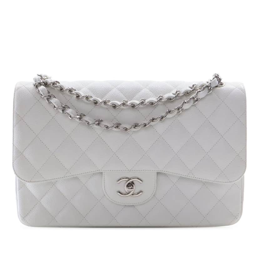 Chanel Jumbo Classic Caviar Double Flap White Leather Very good condition - Front View