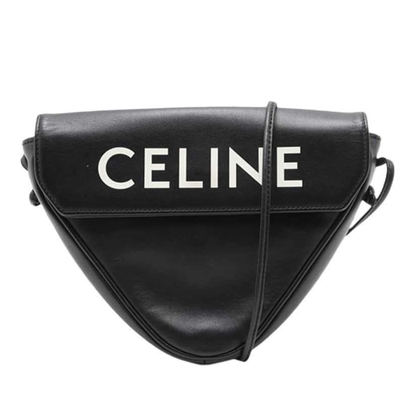 Celine Smooth Calfskin Logo Triangle Crossbody Black Leather Very good condition - Front View