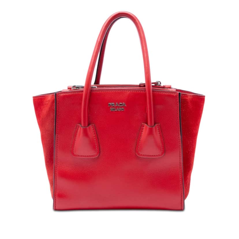 Prada Small Glace Calf Twin Pocket Satchel Red Leather Very good condition - Front View