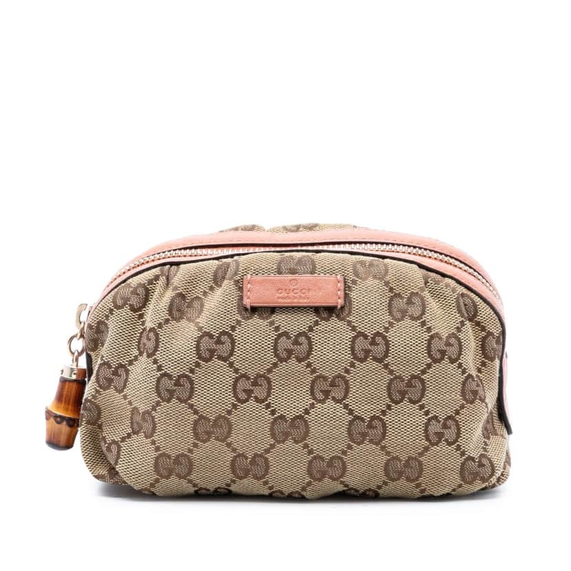 Gucci GG Canvas Bamboo Clutch Beige Very good condition - Front View