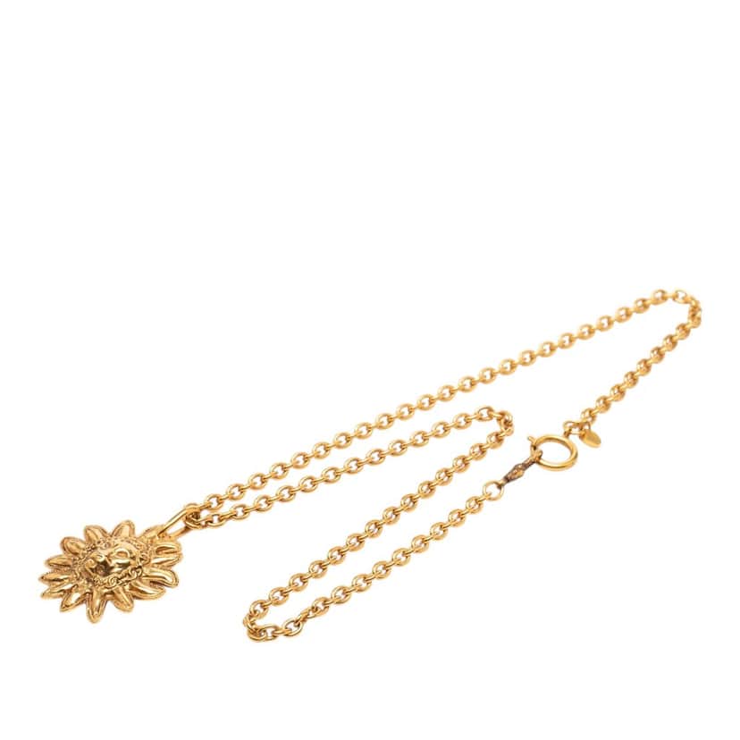Chanel Gold Plated Leo Lion Sun Medallion Necklace Gold Metal Very good condition - Front View