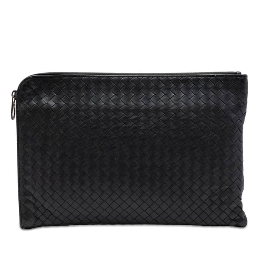 Bottega Veneta Nappa Intrecciato Clutch Black Leather Very good condition - Front View