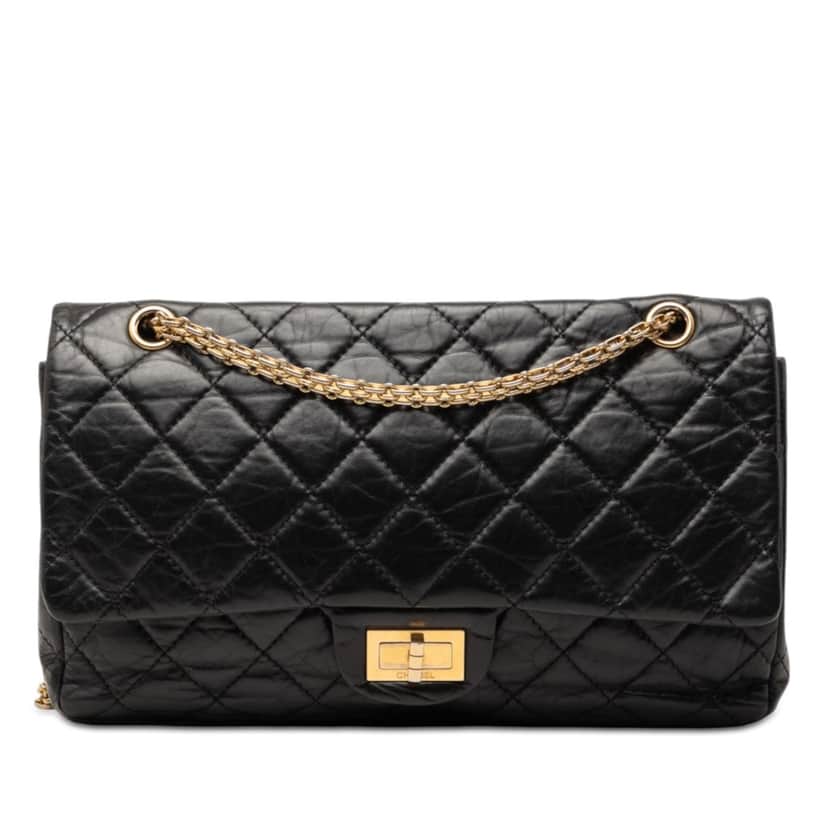 Chanel Quilted Aged Calfskin Reissue 2.55 Double Flap 227 Black Leather Very good condition - Front View