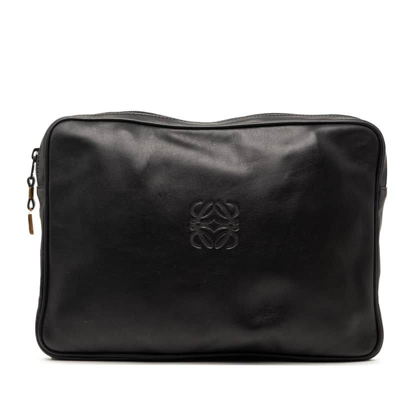 LOEWE Leather Anagram Clutch Black Leather Very good condition - Front View