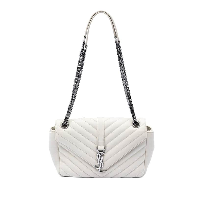 Saint Laurent Medium Chevron Calfskin Monogram Envelope Bag White Leather Very good condition - Front View