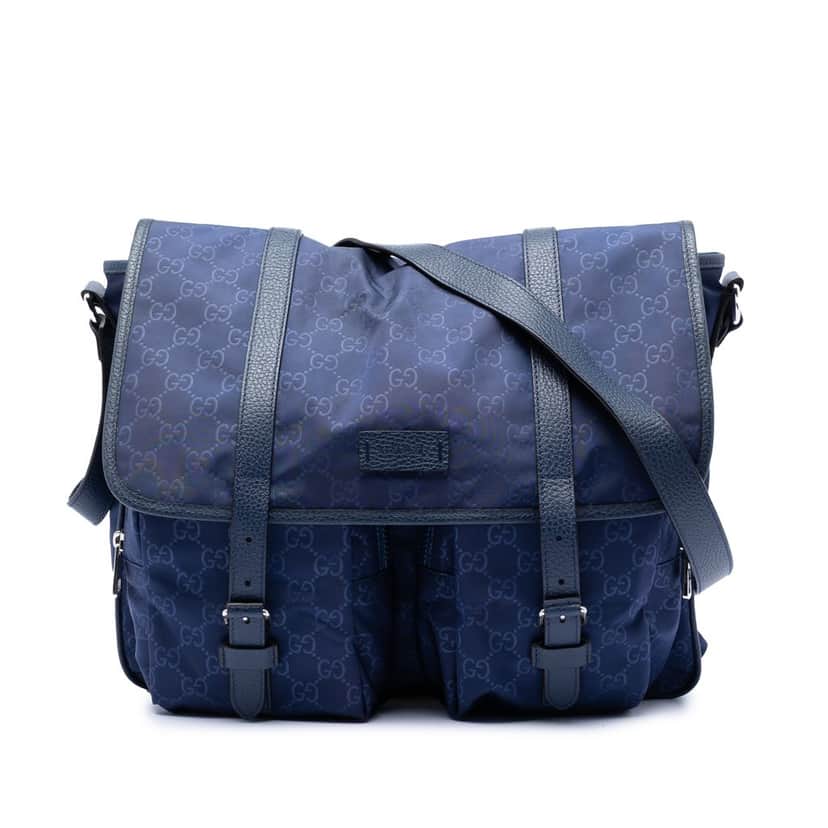 Gucci GG Nylon Double Buckle Flap Messenger Bag Blue Never worn, with tag - Front View