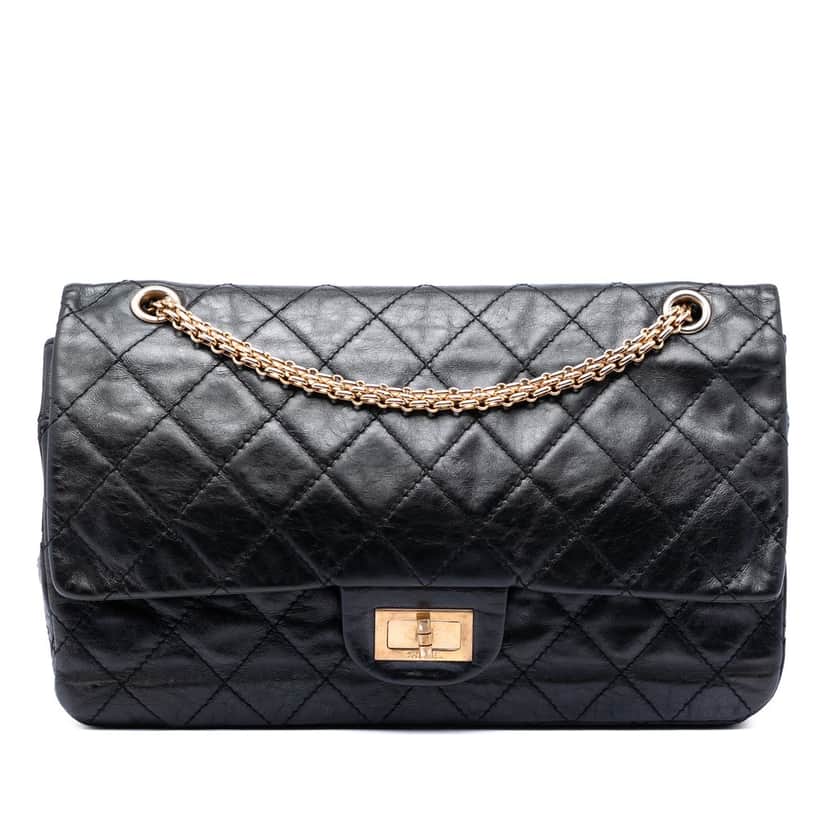 Chanel Quilted Aged Calfskin Reissue 2.55 Double Flap 227 Black Leather Very good condition - Front View