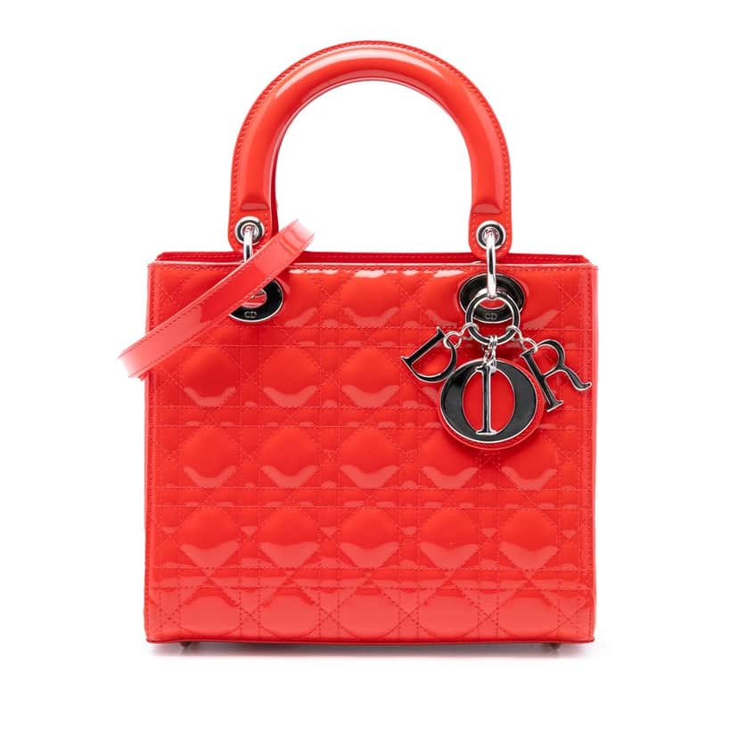 Dior Medium Patent Cannage Lady Dior Orange Leather Very good condition - Front View