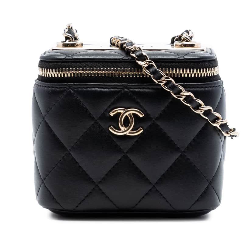 Chanel Mini Quilted Lambskin Trendy CC Vanity Case Black Leather Very good condition - Front View