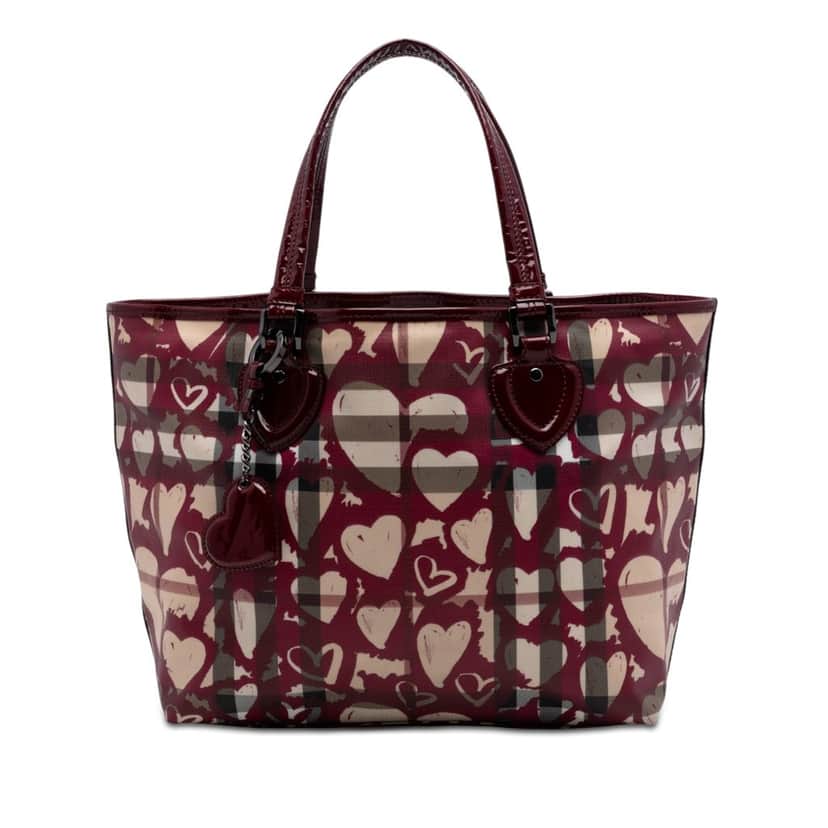 Burberry House Check Coated Canvas Hearts Gracie Tote Red Very good condition - Front View