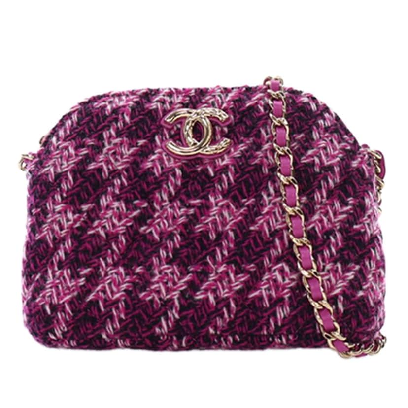 Chanel CC Tweed Houndstooth Clutch On Chain Purple Never worn - Front View