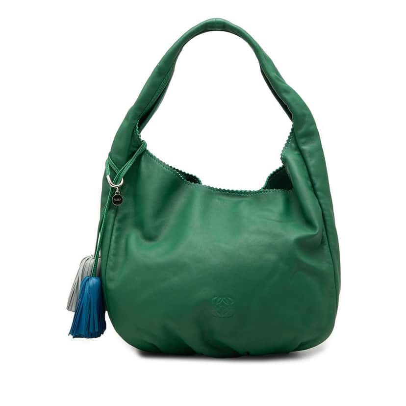 LOEWE Nappa Anagram Tassel Hobo Green Leather Very good condition - Front View