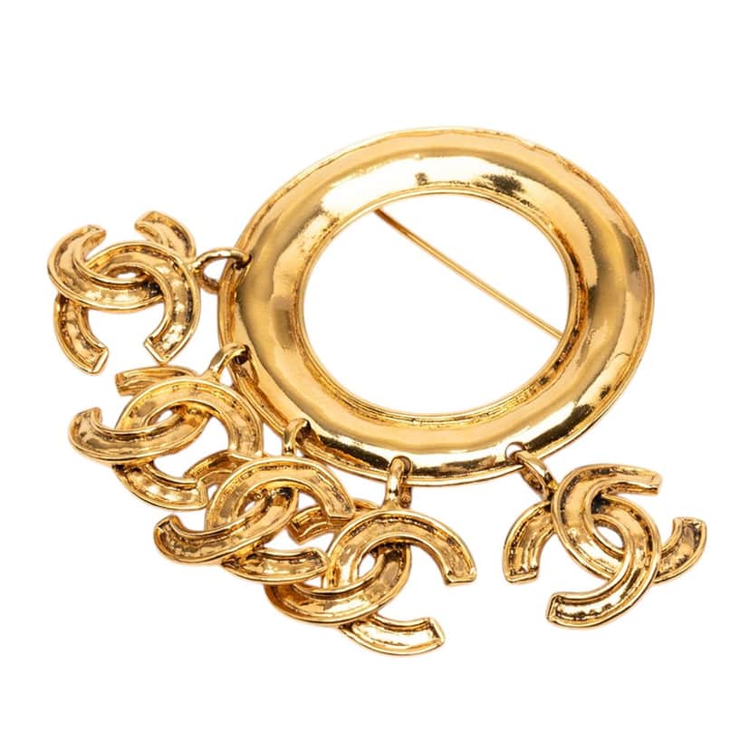 Chanel CC Gold Plated Five Charm Ring Brooch Gold Metal Very good condition - Front View