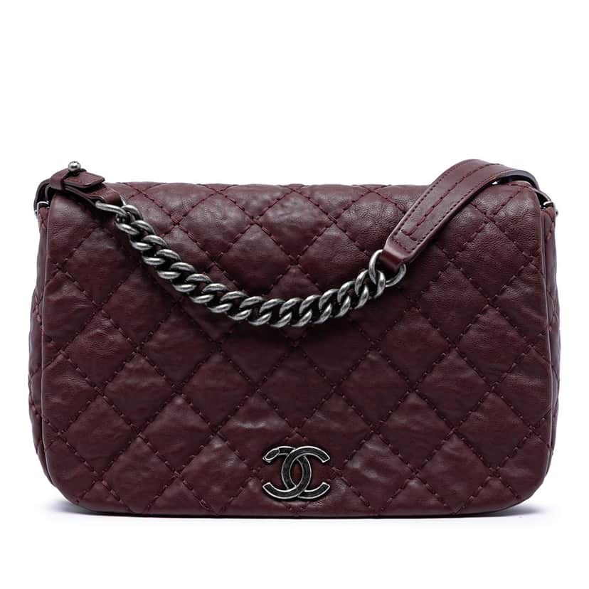 Chanel CC Quilted Calfskin Wild Stitch Full Flap Red Leather Very good condition - Front View