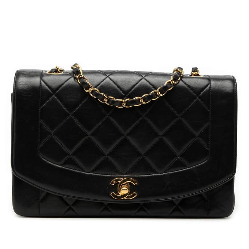 Chanel Medium Lambskin Diana Flap Black Leather Good condition - Front View