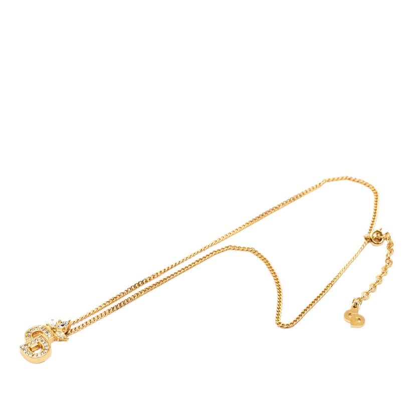 Dior Gold Plated Strass CD Logo Pendant Necklace Gold Metal Very good condition - Front View