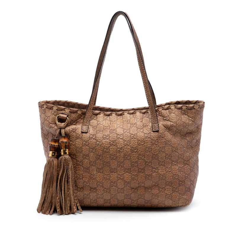 Gucci Medium Guccissima Bamboo Tassel Tote Brown Leather Very good condition - Front View