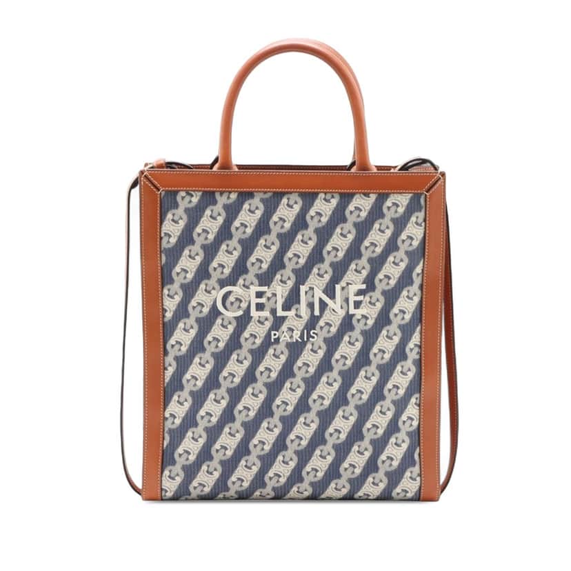 Celine Small Triomphe Canvas Maillon Vertical Cabas Satchel Blue Very good condition - Front View