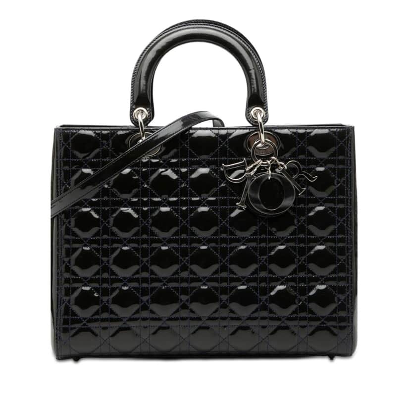 Dior Large Patent Cannage Lady Dior Blue Leather Never worn, with tag - Front View