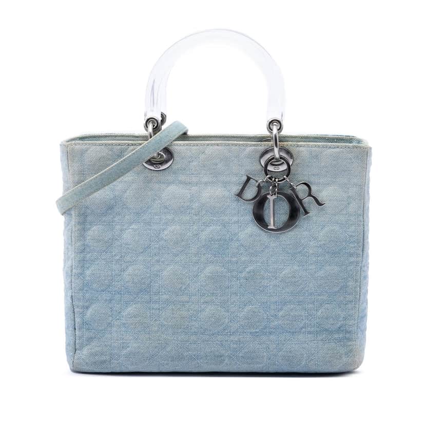 Dior Large Denim Cannage Acrylic Handles Lady Dior Blue Very good condition - Front View