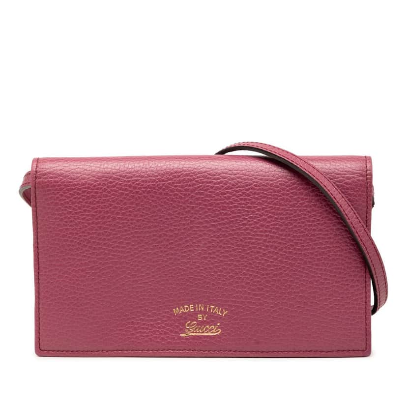 Gucci Dollar Calfskin Swing Wallet On Strap Pink Leather Very good condition - Front View