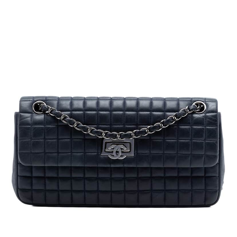 Chanel Chocolate Bar Iridescent Calfskin Bubble Flap Blue Leather Very good condition - Front View