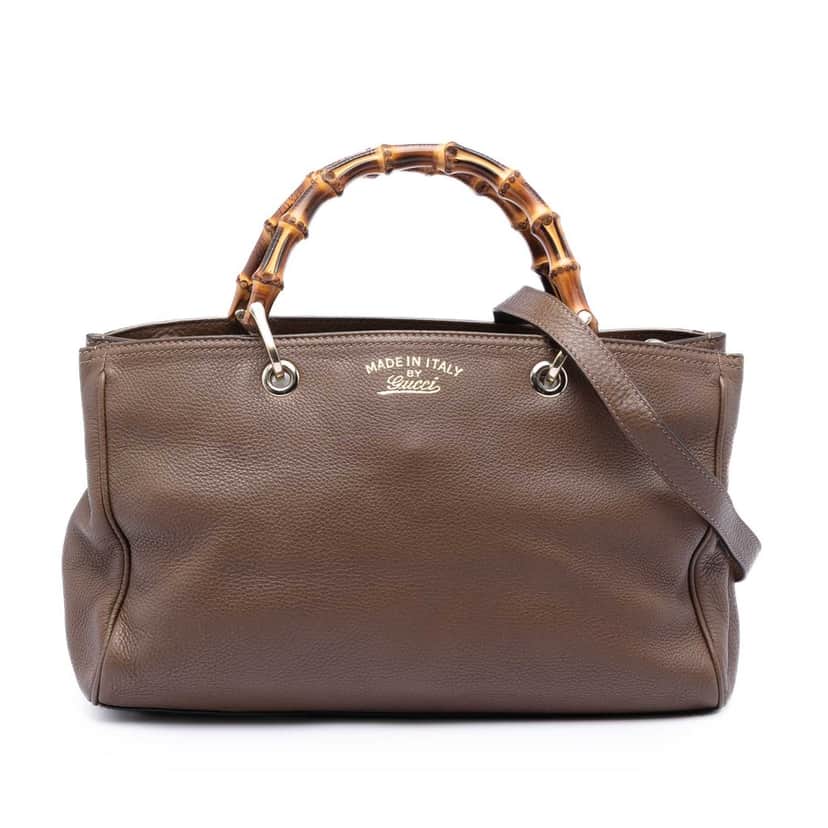 Gucci Medium Calfskin Bamboo Shopper Satchel Brown Leather Very good condition - Front View