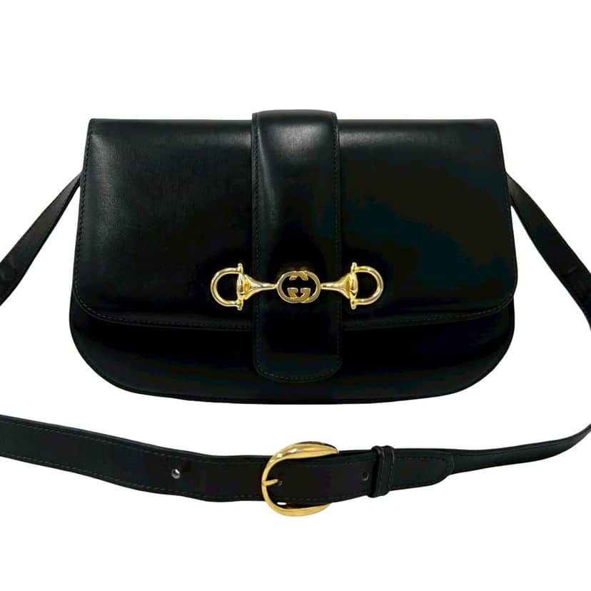 Gucci Calfskin Horsebit Flap Crossbody Blue Leather Very good condition - Front View