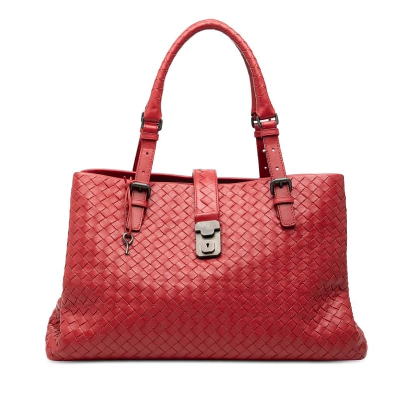 Bottega Veneta Medium Nappa Intrecciato Roma Tote Red Leather Very good condition - Front View