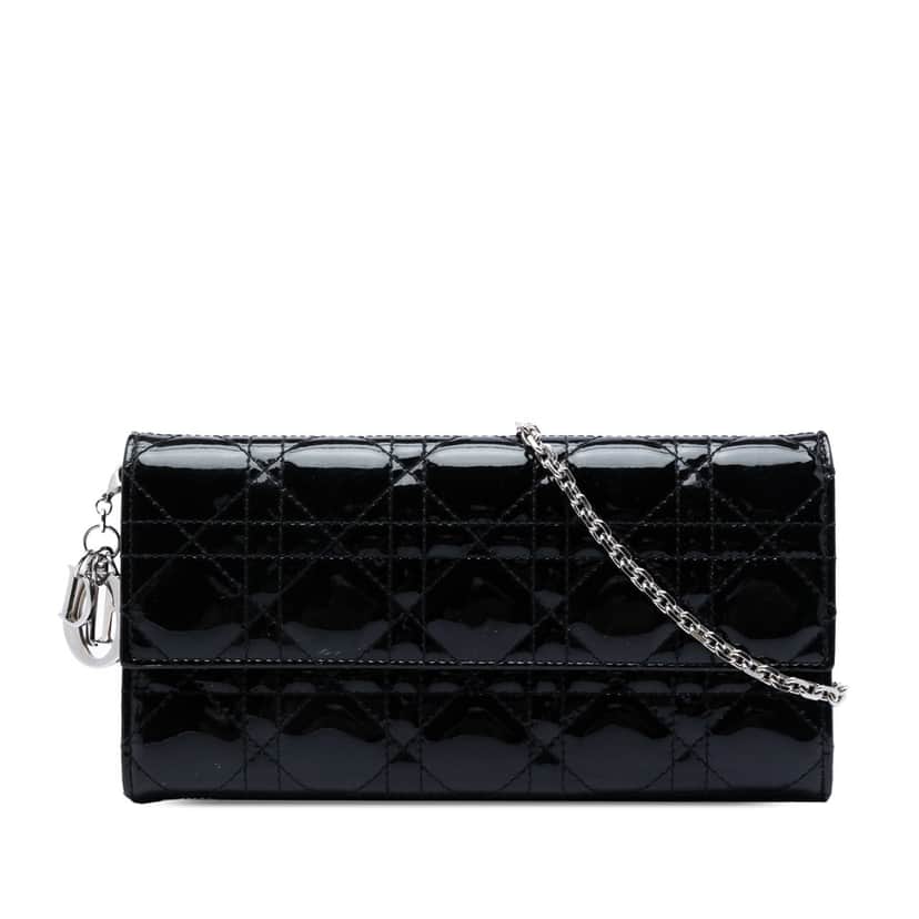 Dior Patent Cannage Lady Dior Wallet On Chain Black Leather Very good condition - Front View