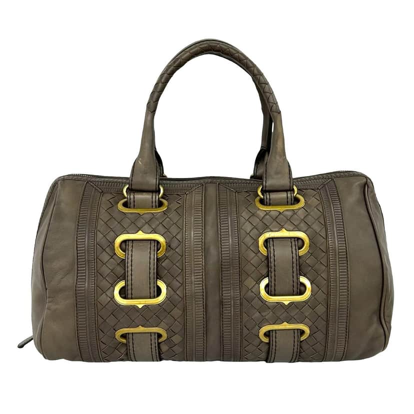 Bottega Veneta Intrecciato Trimmed Nappa Accordion Satchel Brown Leather Very good condition - Front View