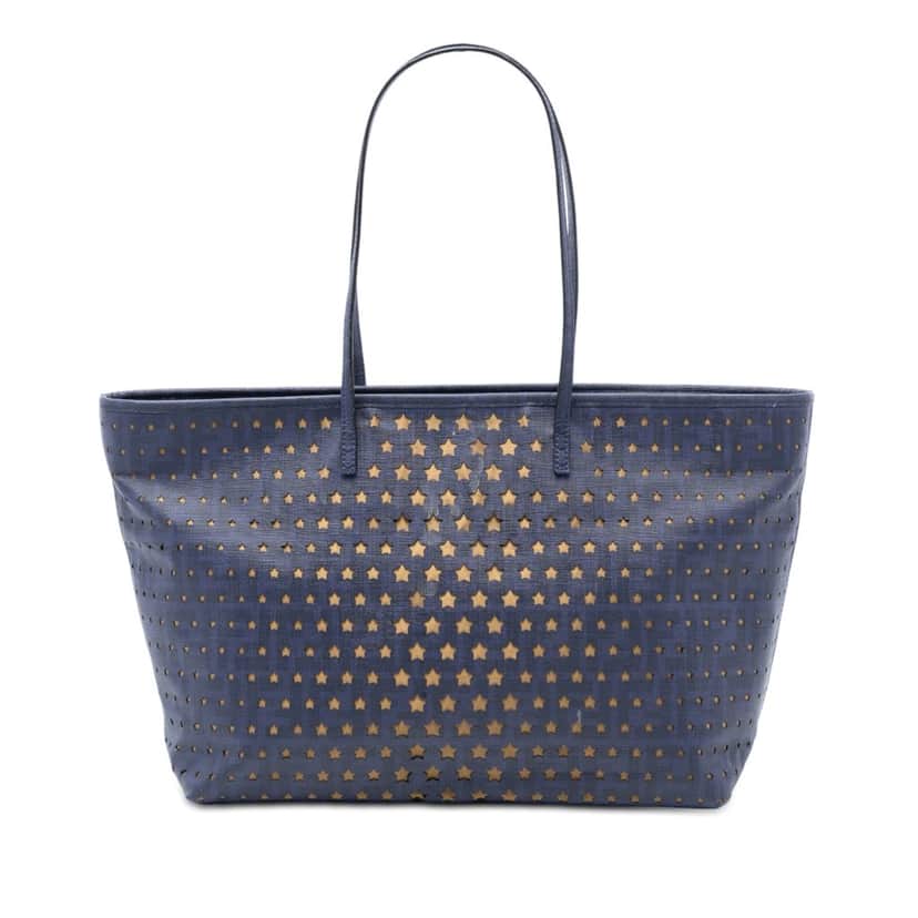Fendi Medium Coated Canvas Laser Cut Star Roll Tote Blue Very good condition - Front View
