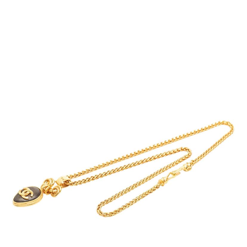Chanel CC Gold Plated Wood Pendant Necklace Gold Metal Very good condition - Front View
