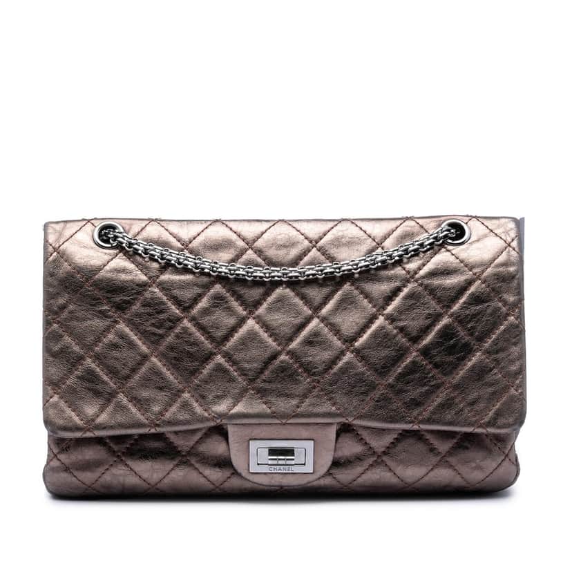 Chanel Metallic Aged Calfskin Reissue 2.55 Double Flap 227 Brown Leather Very good condition - Front View