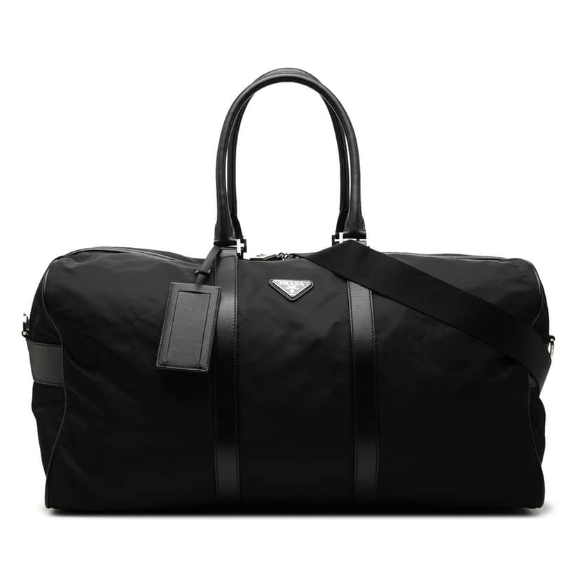 Prada Saffiano Trimmed Tessuto Duffle Bag Black Very good condition - Front View