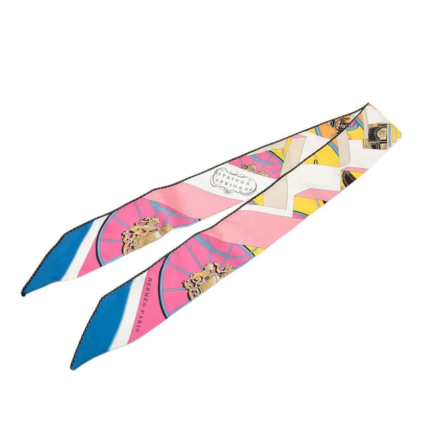 Hermès Springs Springs Baguette Silk Twilly Scarf Pink Very good condition - Front View