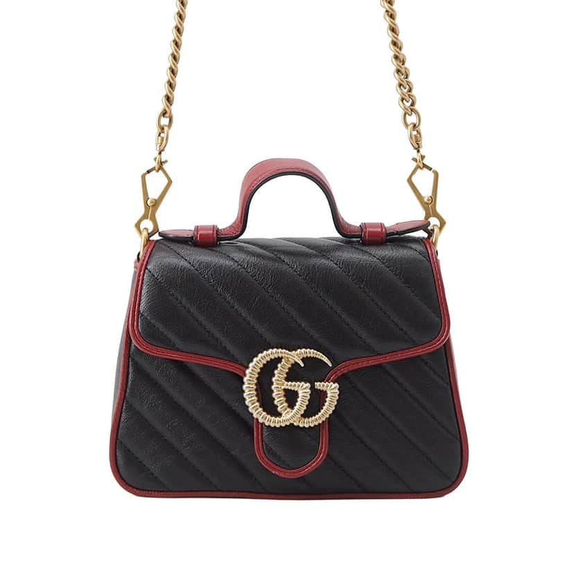 Gucci Mini GG Marmont Matelasse Calfskin Torchon Top Handle Bag Black Leather Very good condition - Front View